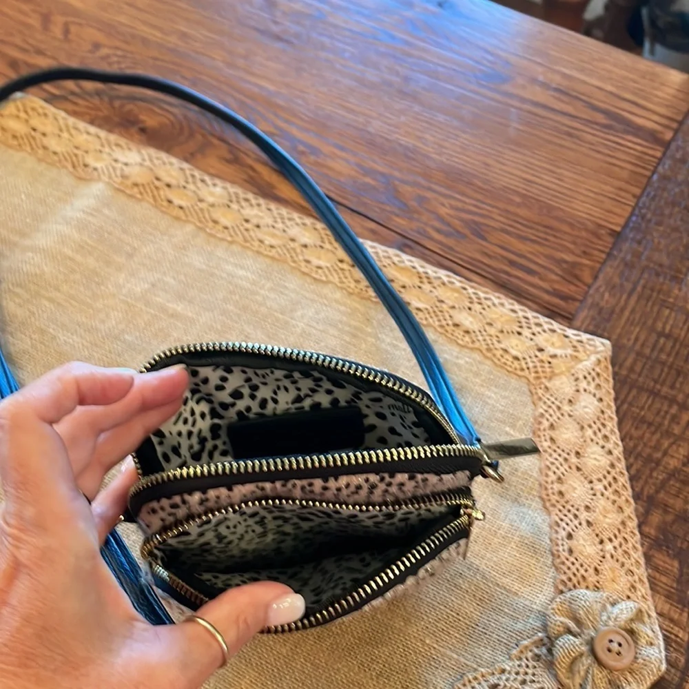 Leopard Print Crossbody Bag with Black Strap - Women's Crossbody
